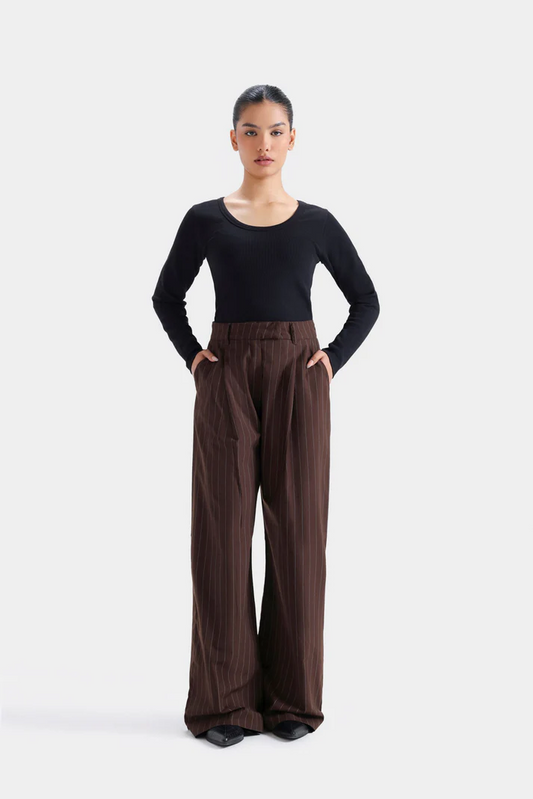 Women Pinstripe Wide Leg Trouser