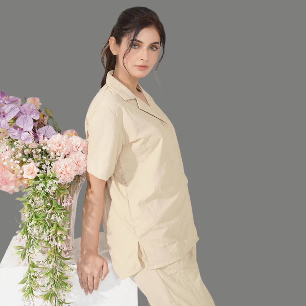 Wrinkled Cream Co-ord Sets