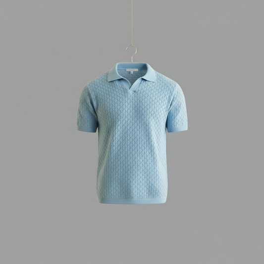 Textured Lattice-Knit Short-Sleeve Polo