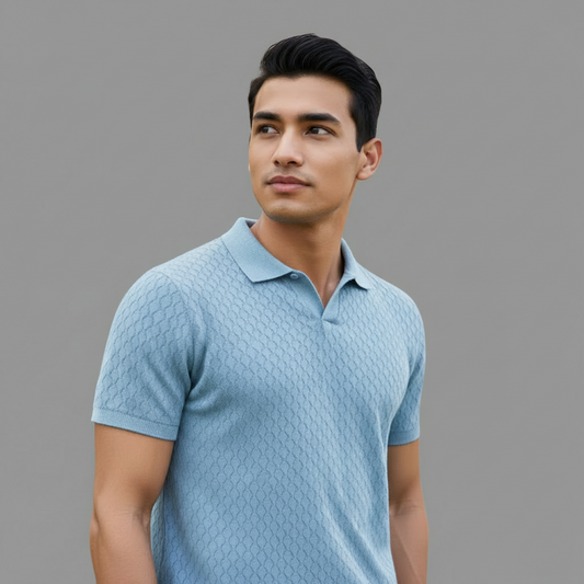 Textured Lattice-Knit Short-Sleeve Polo