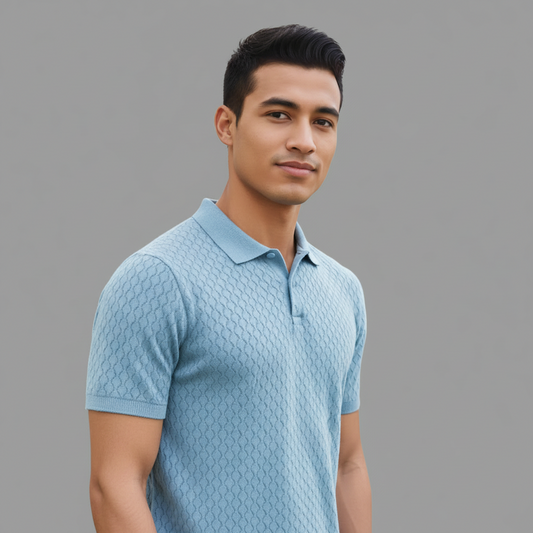 Textured Lattice-Knit Short-Sleeve Polo