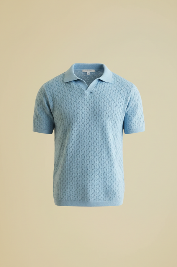 Textured Lattice-Knit Short-Sleeve Polo