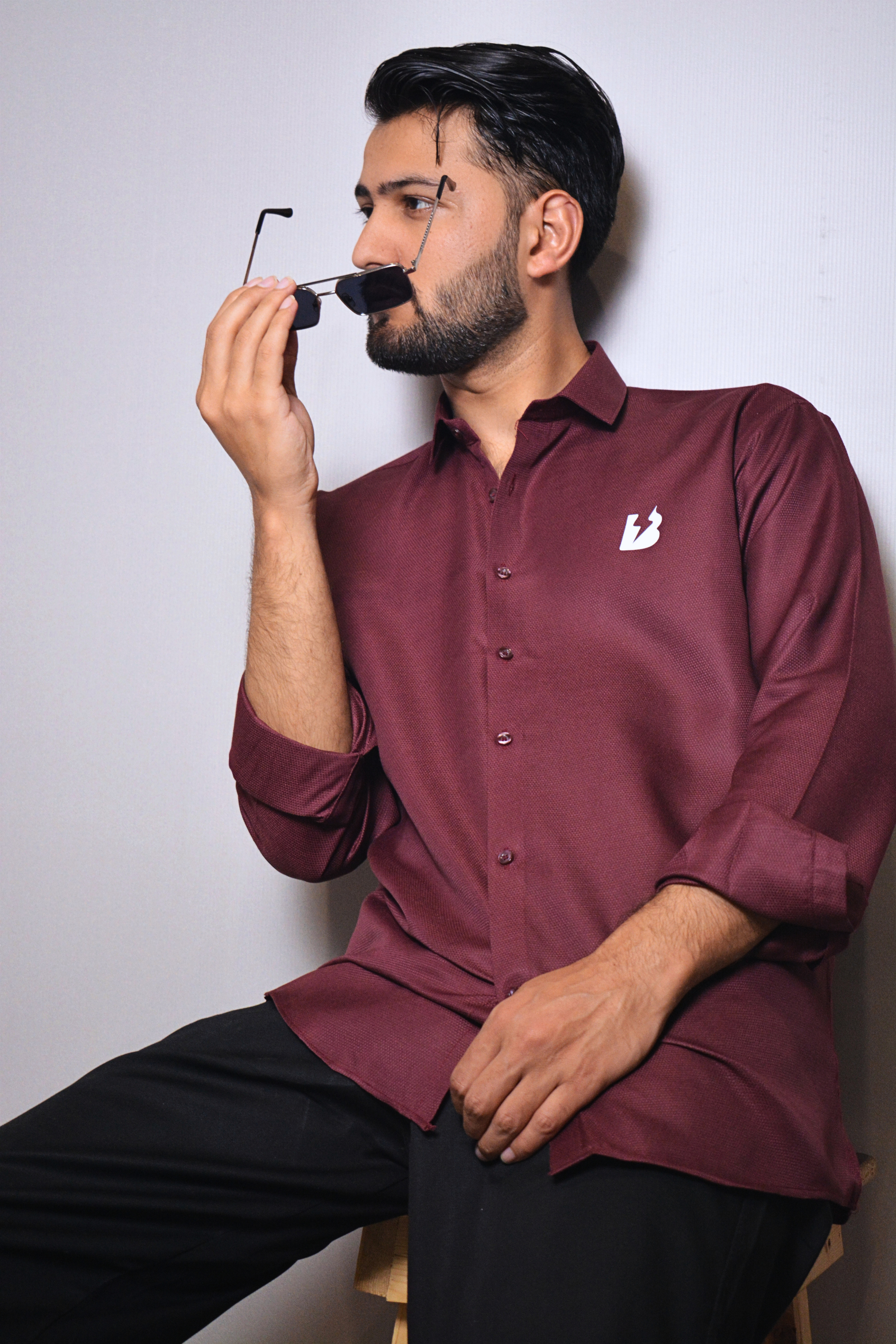 Textured Wine Red Button-Down Shirt