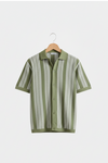 Vertical Stripe Button-Through Knit Polo