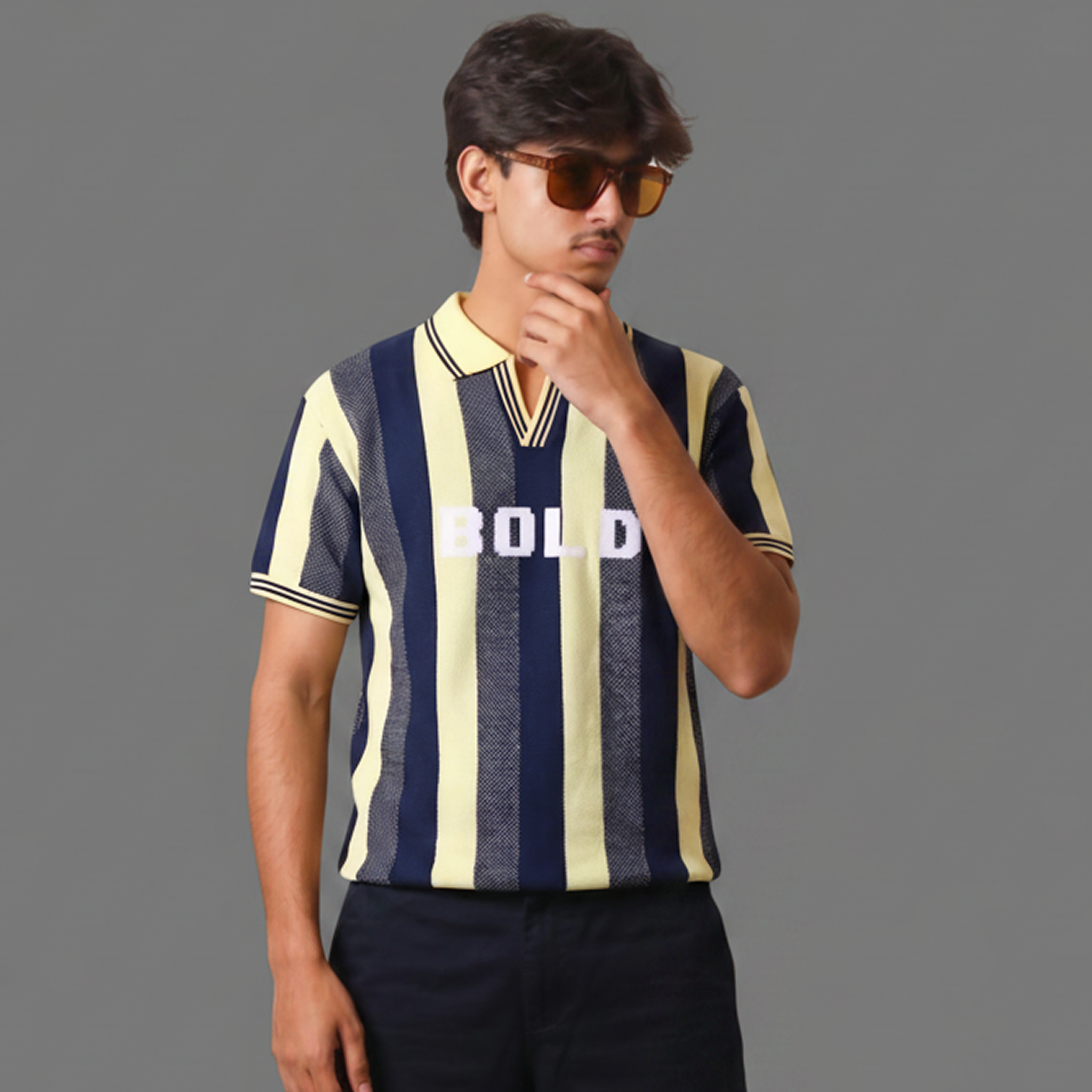 Vertical Striped Luxury Knit Polo Shirt