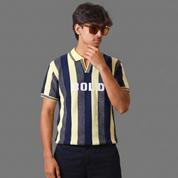 Vertical Striped Luxury Knit Polo Shirt