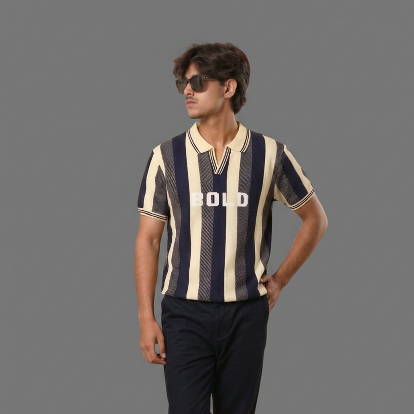 Vertical Striped Luxury Knit Polo Shirt