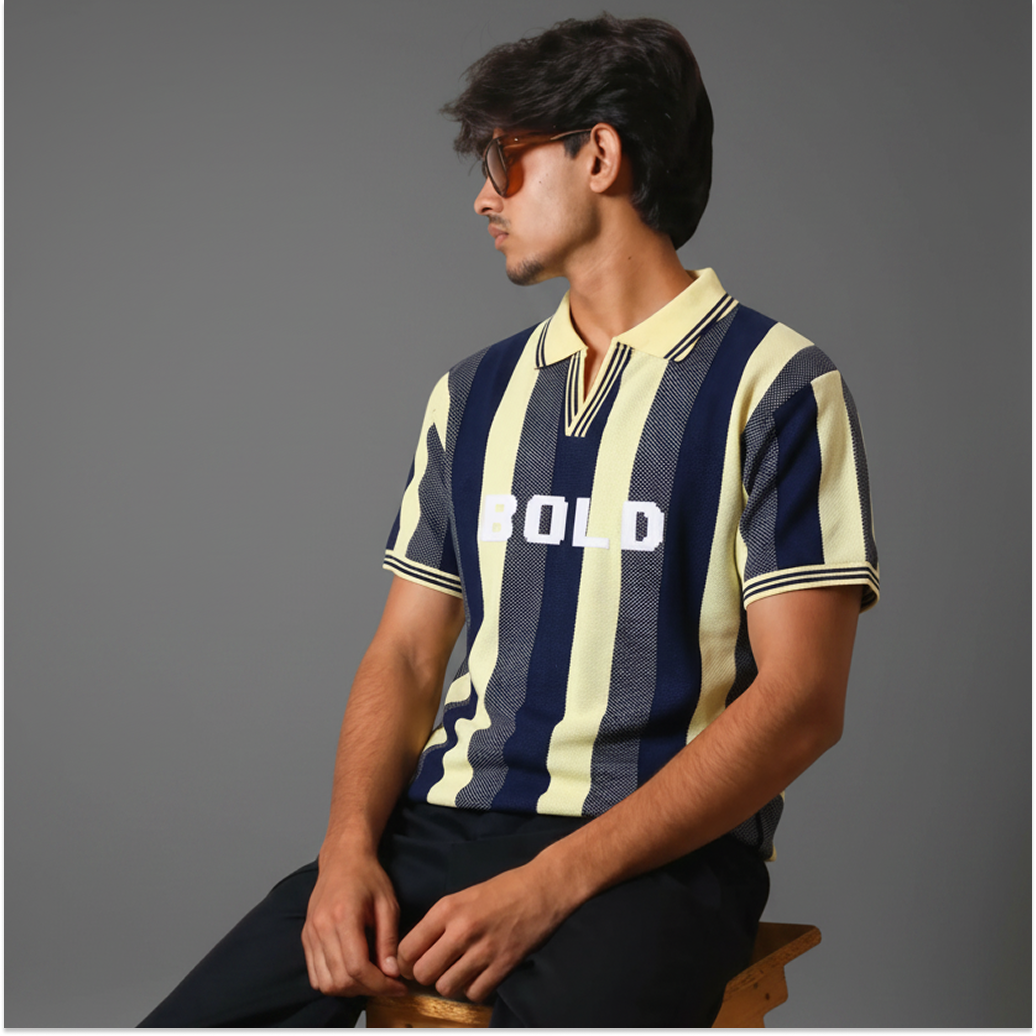 Vertical Striped Luxury Knit Polo Shirt