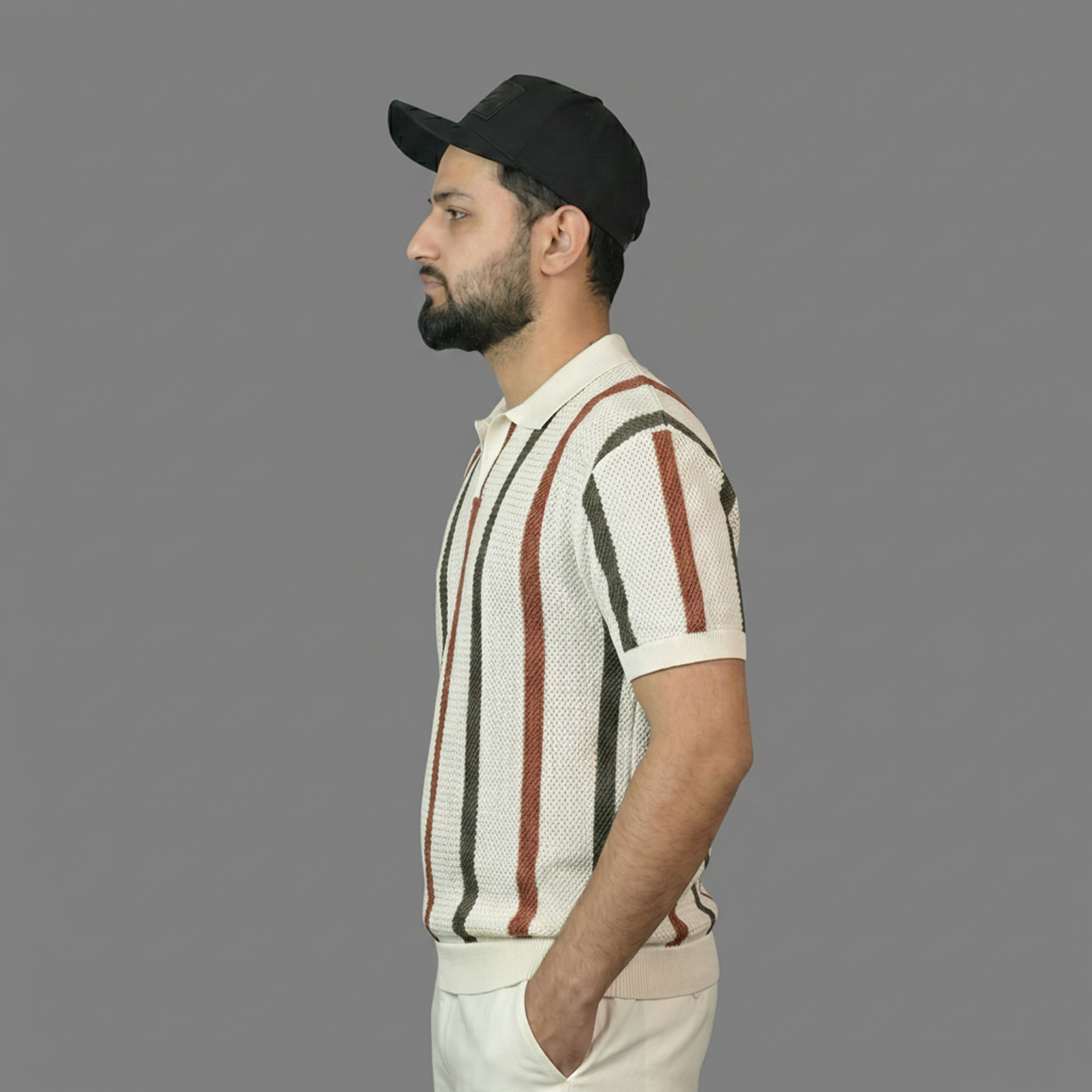 Retro Stripe Knit Polo Shirt