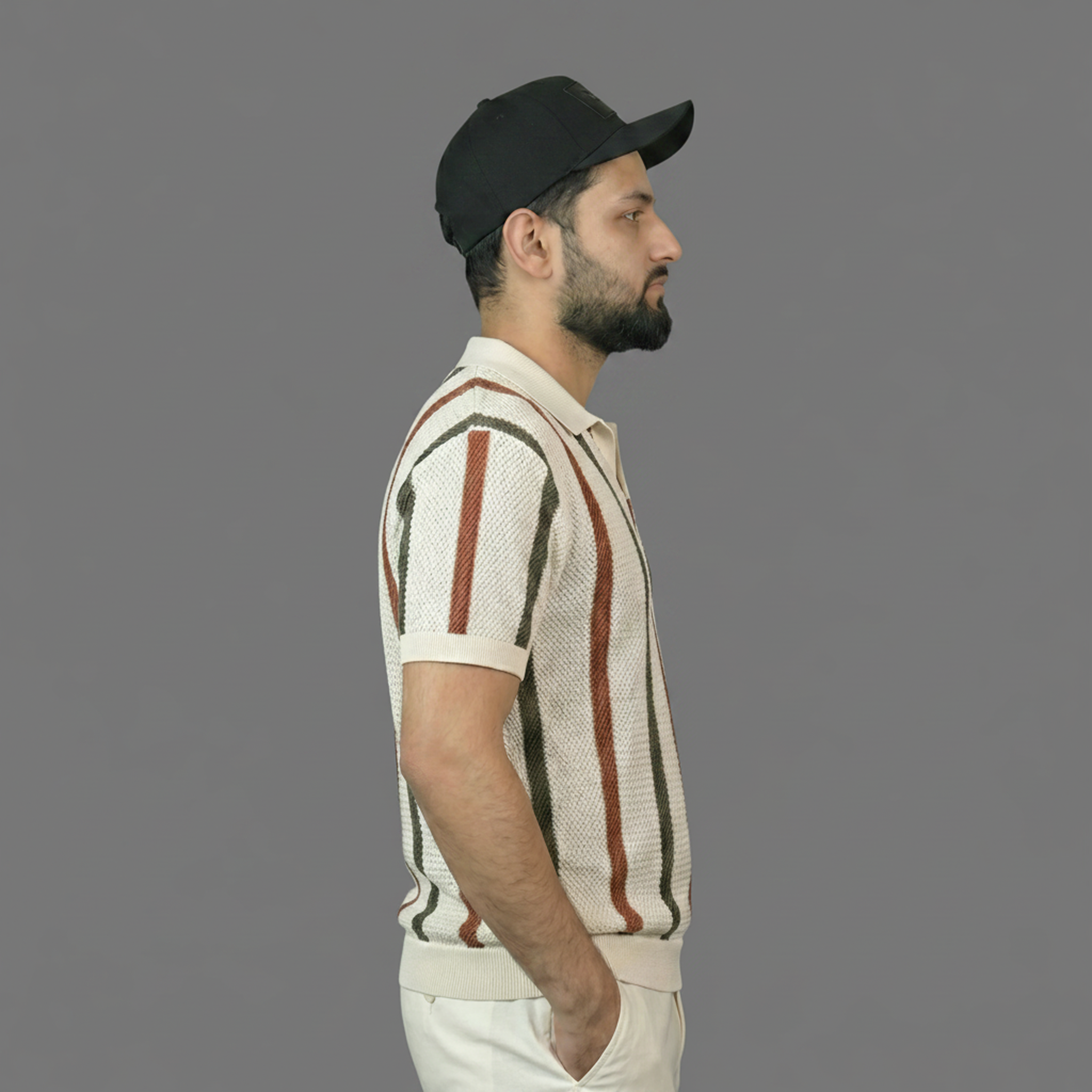 Retro Stripe Knit Polo Shirt