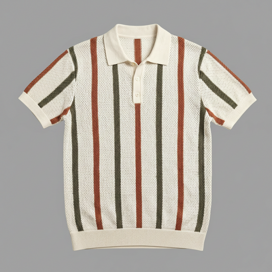 Retro Stripe Knit Polo Shirt