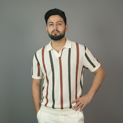 Retro Stripe Knit Polo Shirt