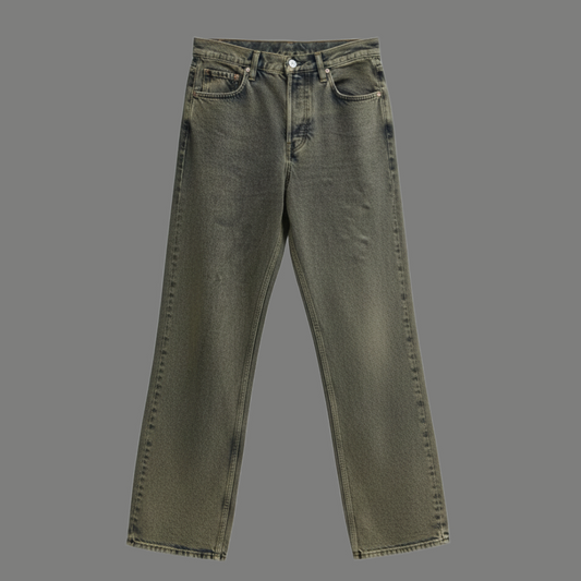 Aged Vintage Olive Wash Straight Jeans