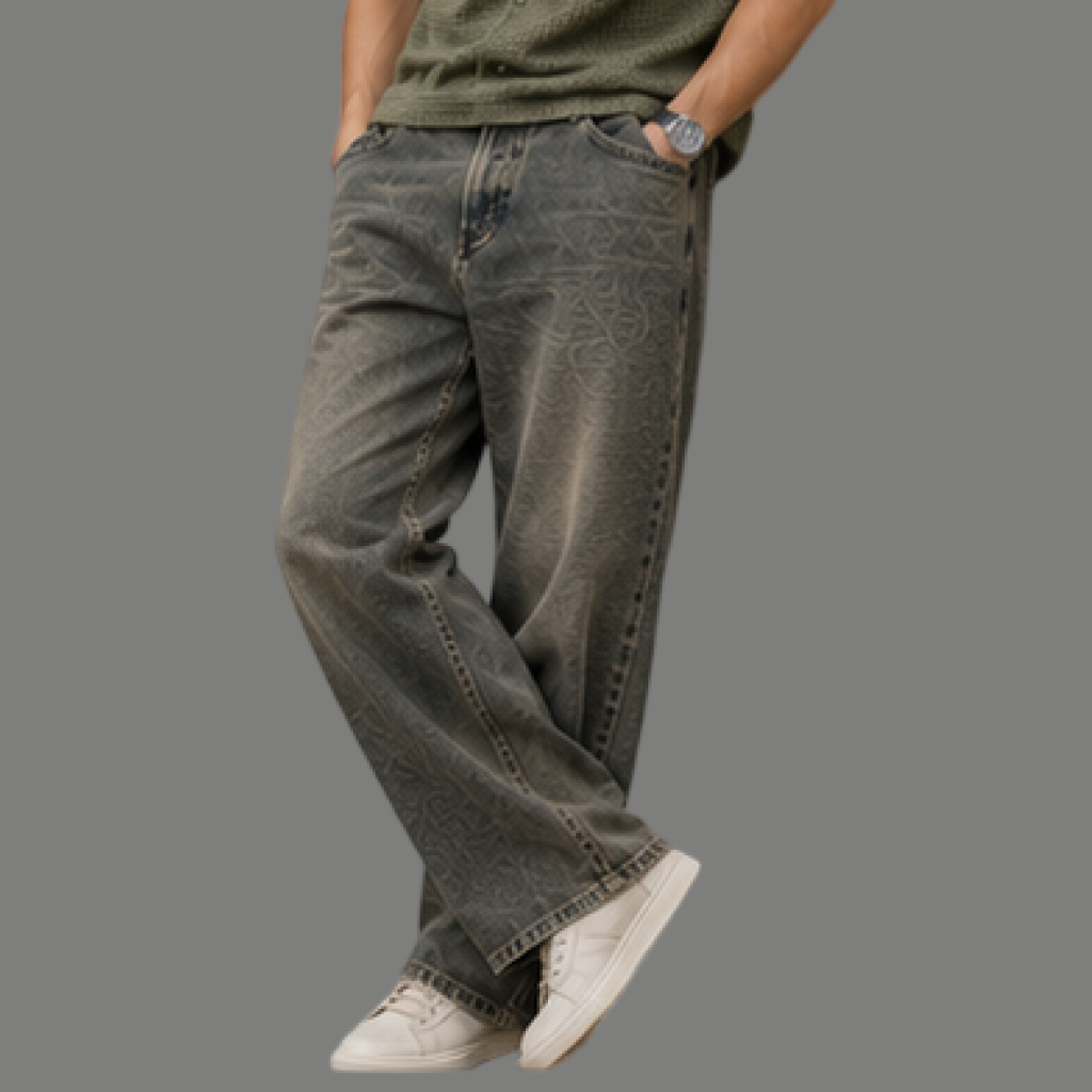 Aged Vintage Olive Wash Straight Jeans