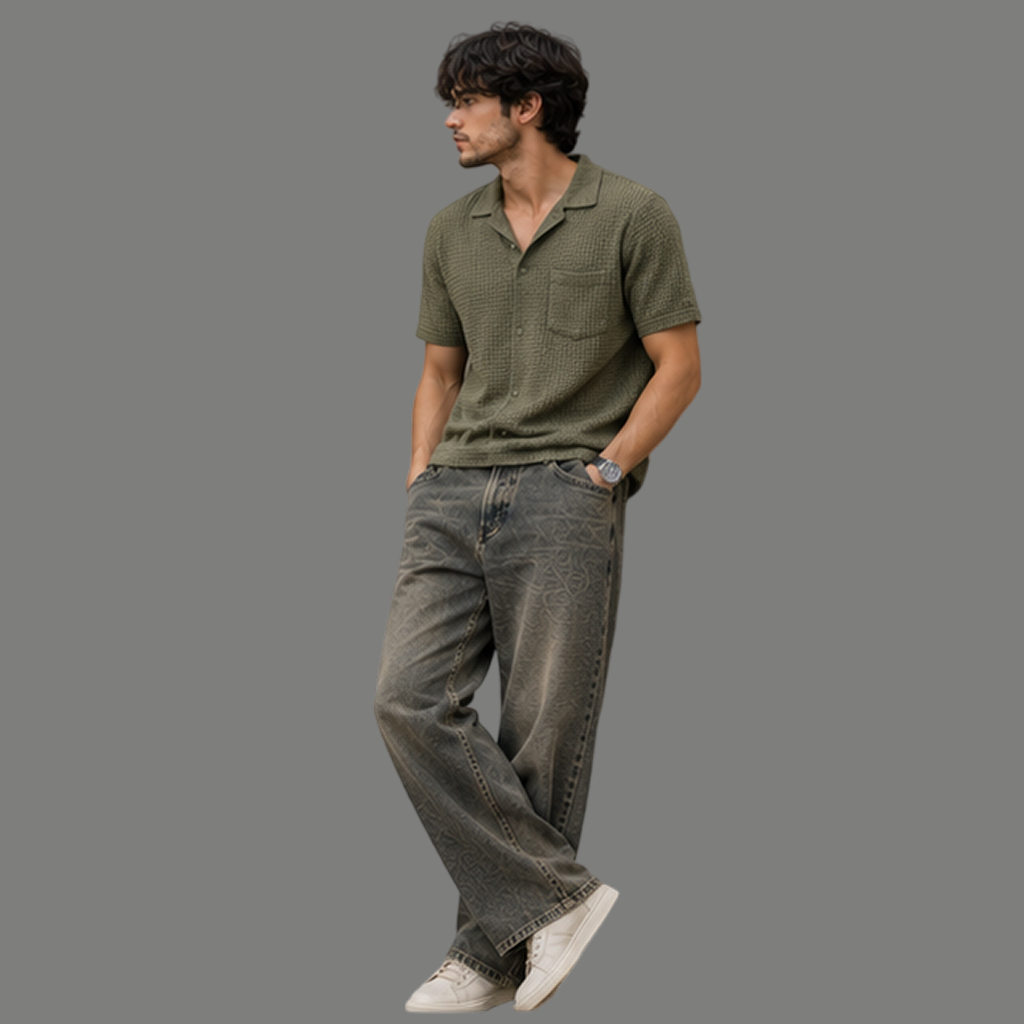 Aged Vintage Olive Wash Straight Jeans
