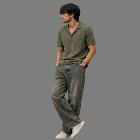 Aged Vintage Olive Wash Straight Jeans